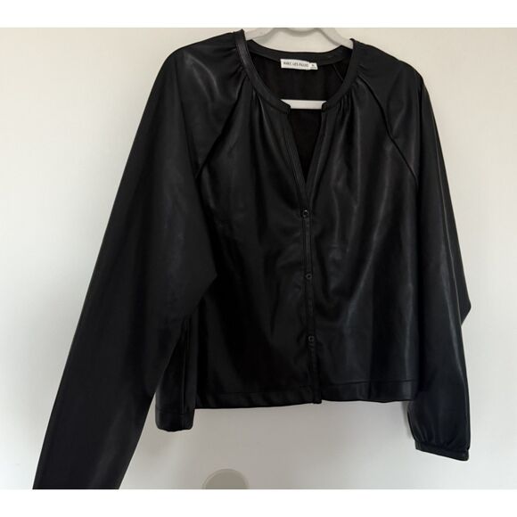 Avec Les Filles Raglan Sleeve Black Faux Leather Button Up Blouse Sz XL - Picture 11 of 12